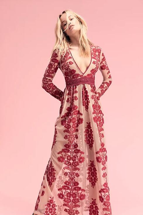 For Love And Lemons Dresses & Skirts - For Love & Lemons Temecula Maxi Dress Raspberry Wine Floral Lace Size Large
